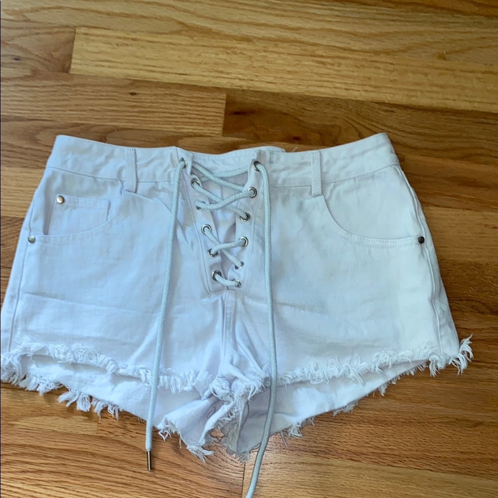 Away White High Waist Lace-Up Shorts